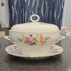 Vintage Graf Von Henneberg Porcelain Covered Serving Bowl with Saucer - White